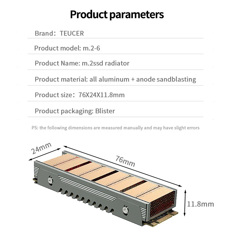 TEUCER-radiador M.2 NVME de 2280 SSD, radiador eficiente de PC de aleación de aluminio y cobre con almohadilla térmica de 8w/Mk, disipador térmico de cobre