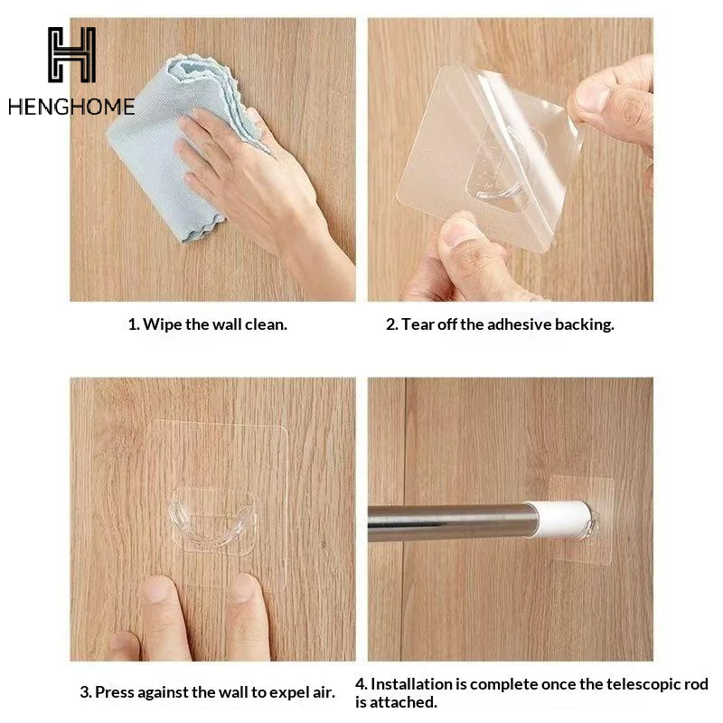 4PCS Transparent Adhesive Curtain Rod Brackets No Drilling Strong Load Bearing For Bathroom Bedroom Home Use