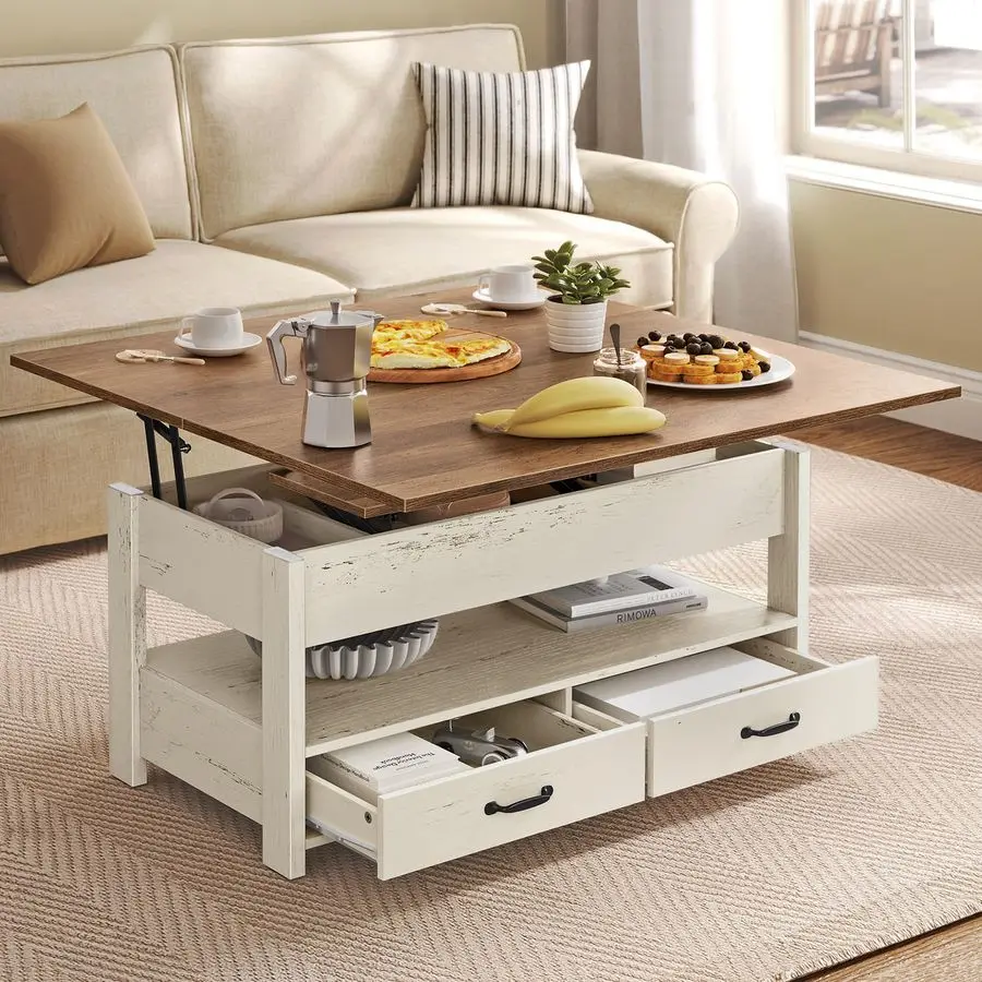 

Coffee Table Lift Top, 3 in 1 Center Table with Storage, Gas Spring, 2 Drawers and 3 Hidden Compartments, Open Shelf, for Living