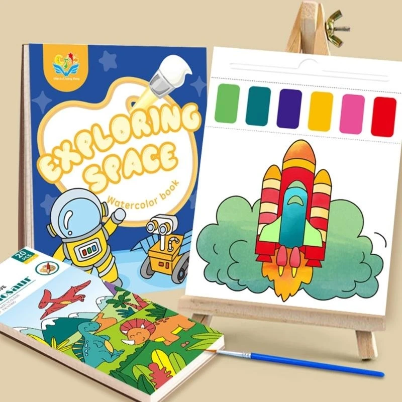 Pocket Watercolor Painting Book Kits for Toddlers Children Water Color Paint Set K92C