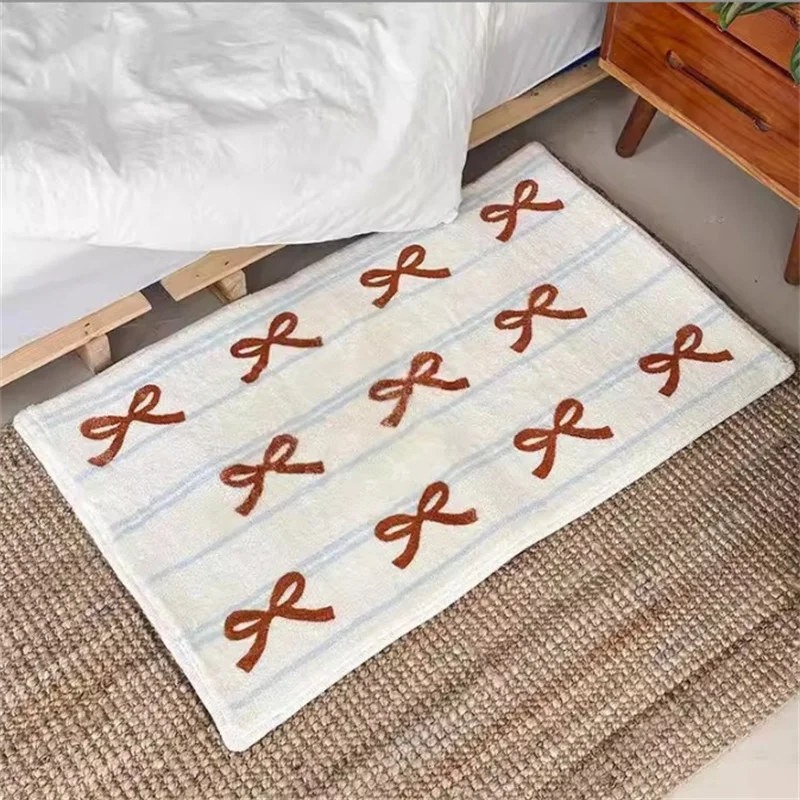 40x60CM Cartoon Bow Imitation Cashmere Carpet Absorbent Household Bathroom Foot Mat Easy Maintain Entrance Door Mat