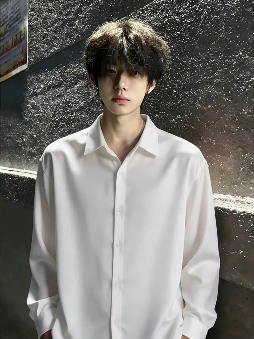 Black Long Sleeve Men's Shirt Advanced Ice Silk Drape CleanFit Inner Anti-Wrinkle Shirt No Iron Loose Outerwear Casual Style