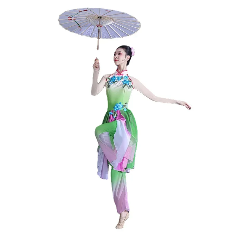 Ancient Chinese Hanfu Dance Costume Adult Elegant Fairy Set Elegant Fan Umbrella Folk Dance Classical Yangko Performance Clothes