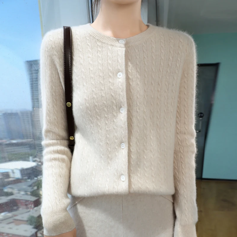 

Women Wool Cardigans Sweater Solid Loose casual Warm Outerwear Knitwear Tops 2024 Autumn Winter Women Clothing Long sleeve top