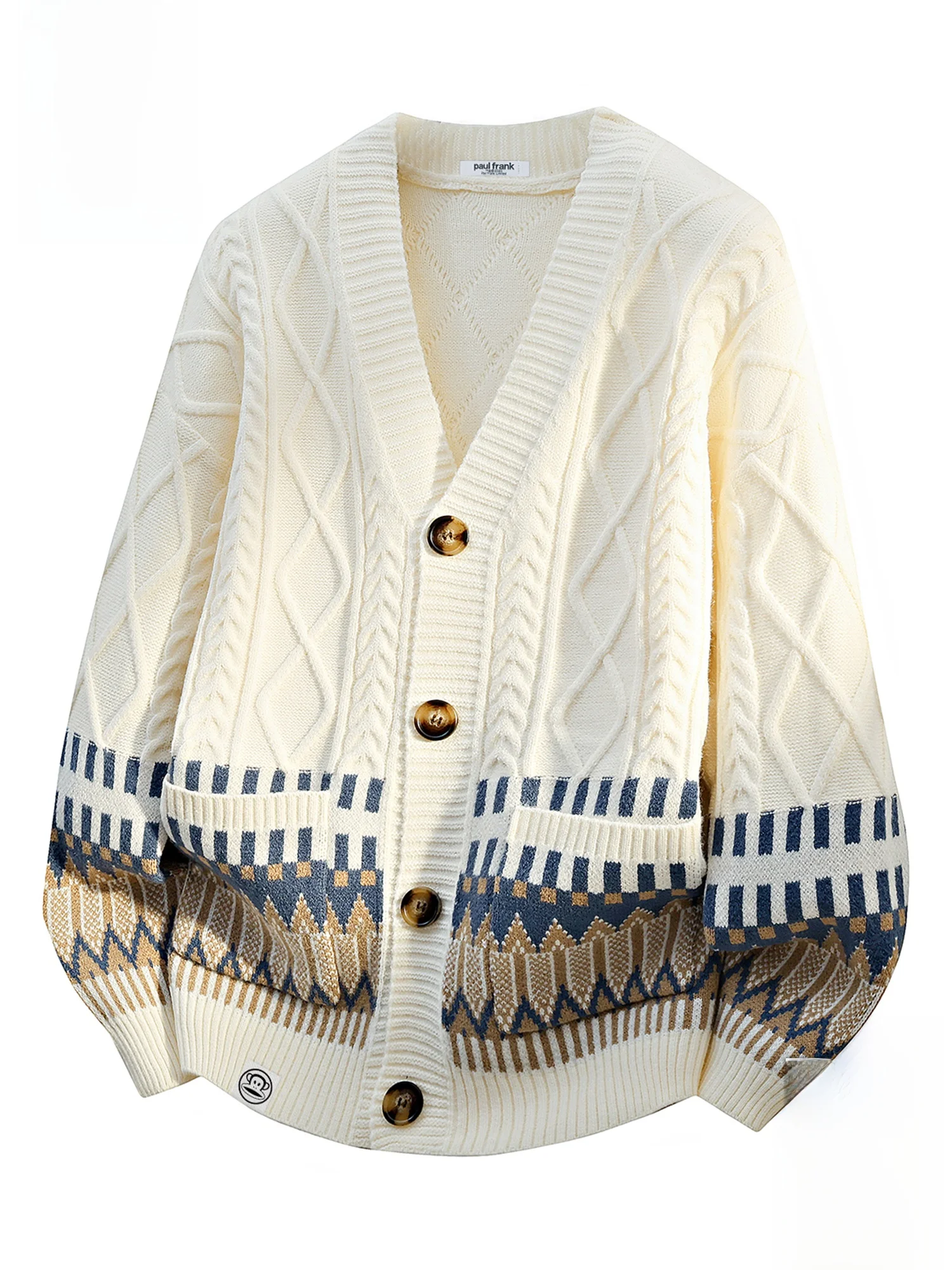 

PaulFrank Large-Mouth Monkey Fair Isle V-Ne Open Cardigan Sweater Men's Autumn Winter Loose Warm Couple Knitted Wear