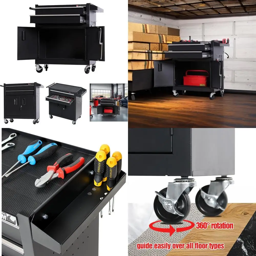 Прочный стальной комод для инструментов с запираемыми дверцами черного цвета (TZ12)