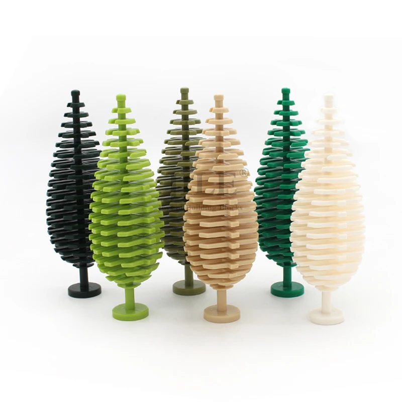 6pcs MOC Plant Accessories Tree Flower Grassland Building Blocks Pine Bush Plant Cypress Natural Forest Jungle 3778 Toys