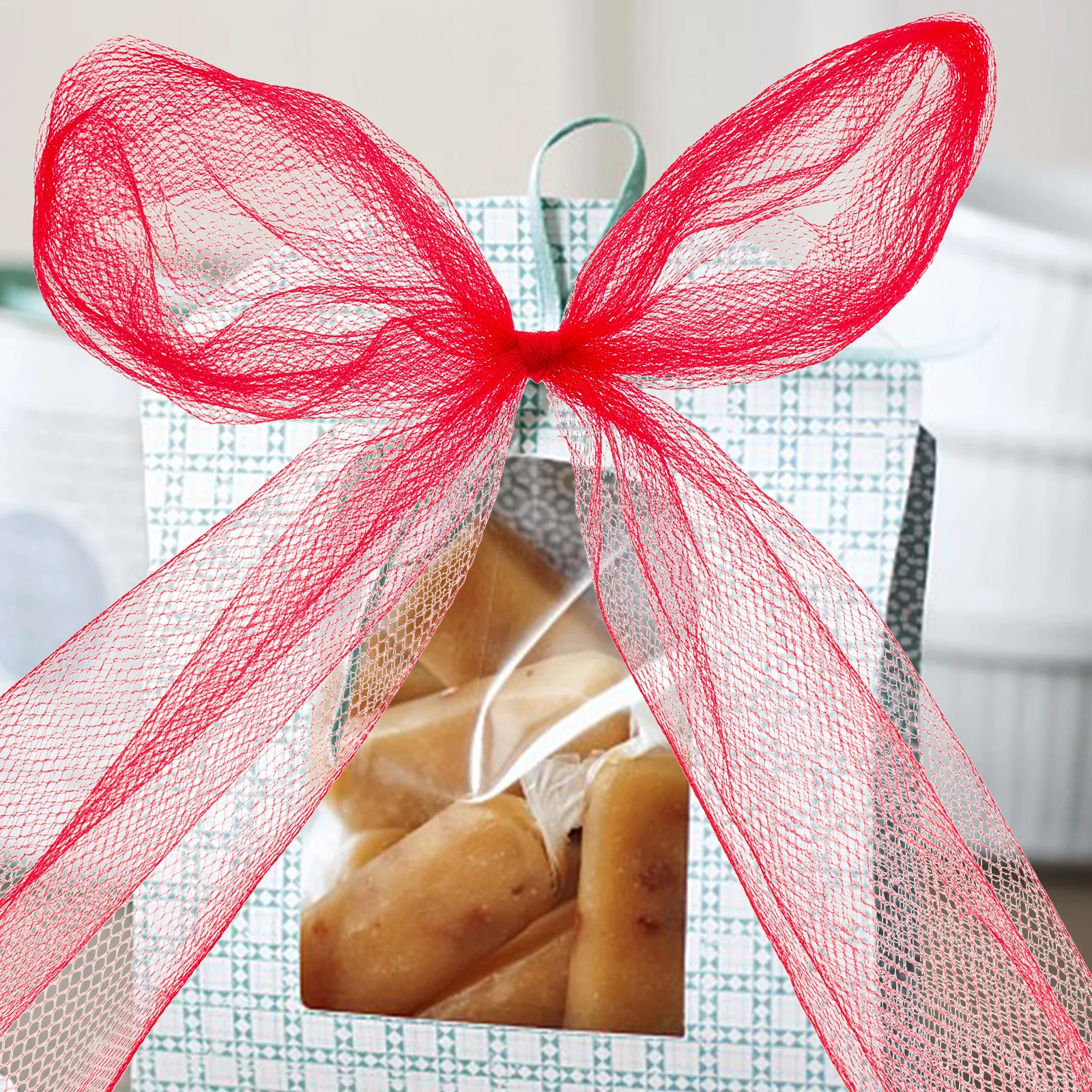 

4 Rolls Mesh Ribbon Multi-Function Cuttable Tulle Fabrics Decorative DIY Craft Supplies Gift Wrapping Wedding Party