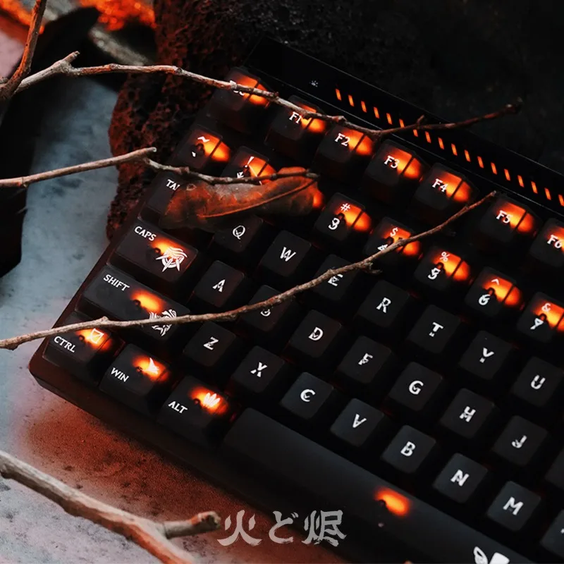 

Fire and Ashes Theme Keycap Set Double Row 109 Key Cherry Profile PBT Keycap for Mechanical Keyboard Suitable for 75% Layout