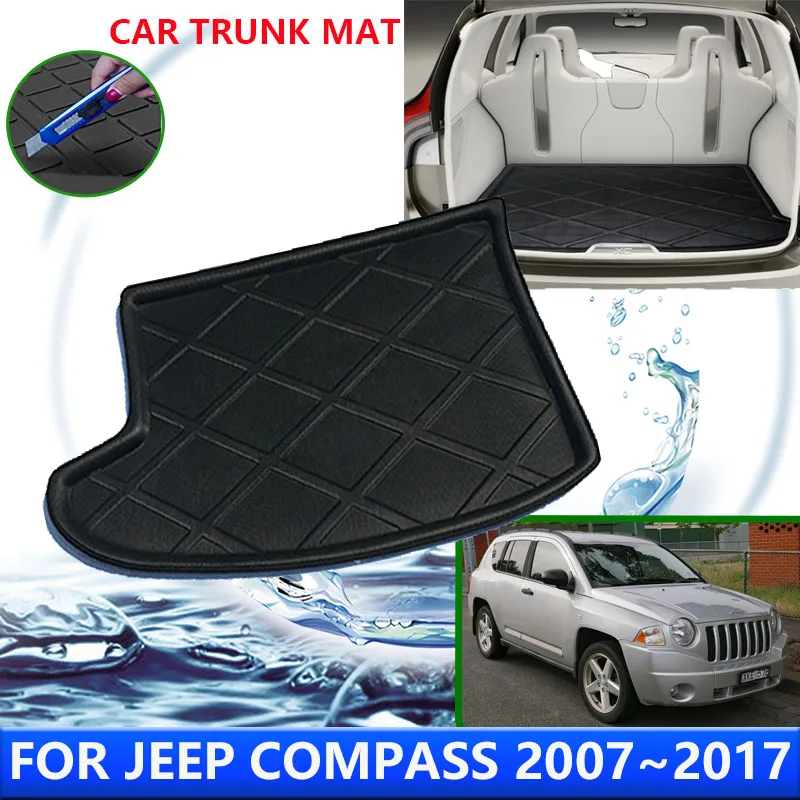 For Jeep Compass MK49 2007~2017 2008 2009 2010 Car Rear Trunk Protector Pads Auto Waterproof Liner Anti-Fouling Mat Accessories