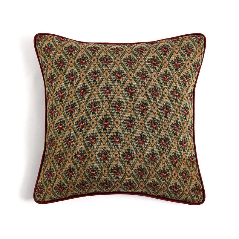 Retro Rose Pillows Luxury Classical Cushion Case Red Jacquard Decorative Pillow Cover For Sofa Chair Home Decorations