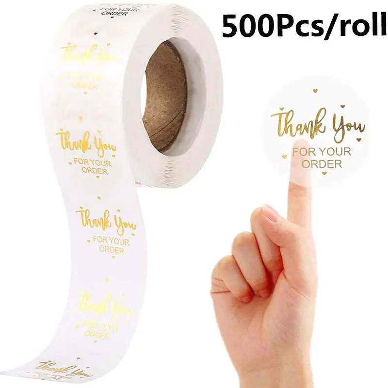 500Pcs/Roll 2.5cm Gold Thank You Stickers Adhesive Stickers for Baking Wedding Decor Birthday Party Gift Sealing Sticker