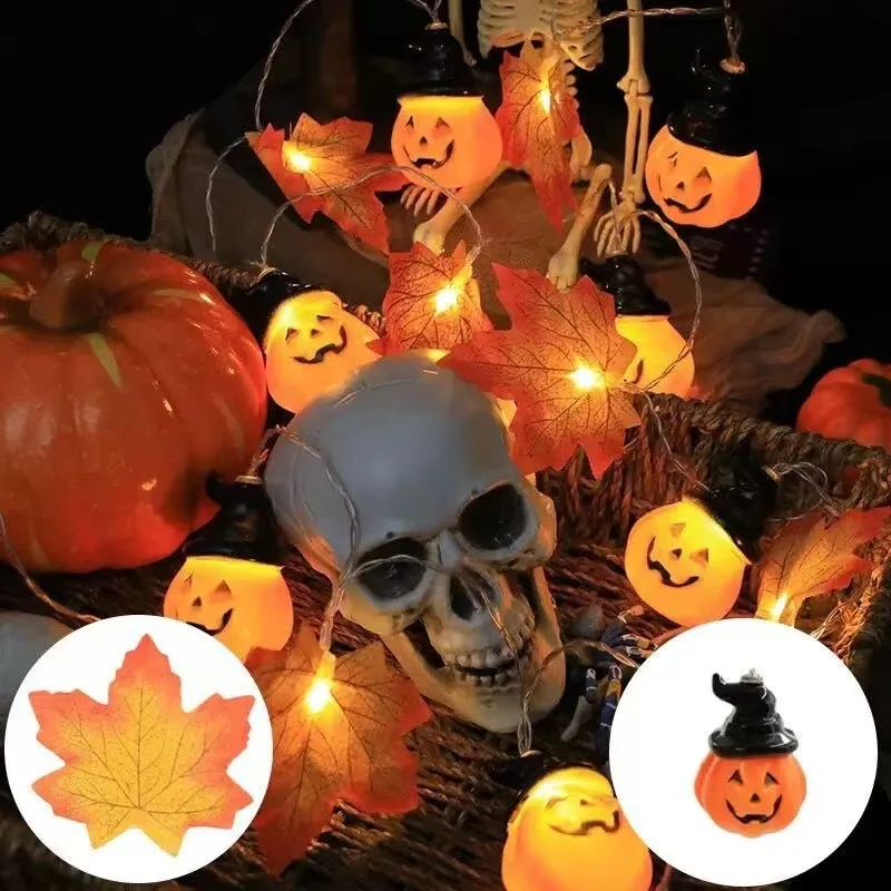 Foglie di acero autunnale artificiale ghirlanda di zucca LED fata String Light decorazione del ringraziamento di natale fai da te festa di Halloween