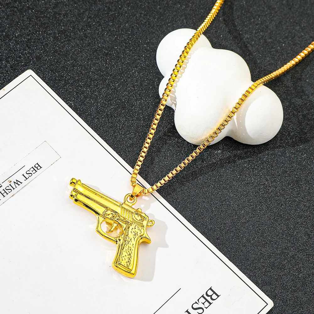 

Vintage Punk Style Pistol Pendant Necklace Trendy Gun Shape Hip-Hop Jewelry Accessories Gift for Men