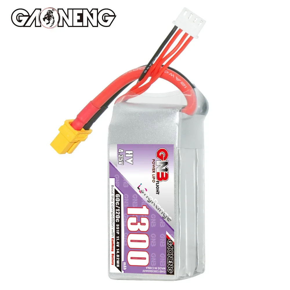 GAONENG GNB 3S 1300mAh 11.4V HV 60C/120C bateria LiPo z wtyczką XT60 dla helikopter RC Quadcopter FPV części zamienne do dronów wyścigowych