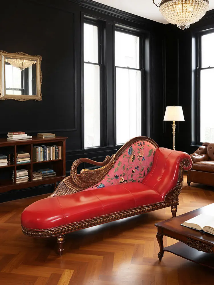 Solid wood recliner leather soft bag home living room high-end nap sofa chaise longue retro seat