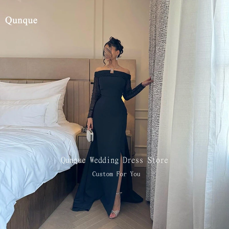 Qunque Arabia Women Prom Dress Sexy Side Split Long Sleeves Abendkleid Meerjungfrau Evening Dresses Robes De Soirée Customized