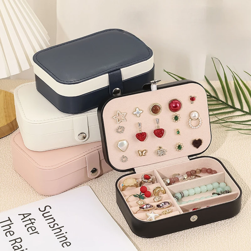 

1pcs simple portable travel jewelry storage box necklace ring earring storage box double-layer jewelry box jewelry box