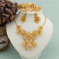 Dubai Design Big Pendant Jewelry Set Women African Luxury Gold Plated Necklace Earrings Bangle Ring 2025 Trend Banquet Jewelry