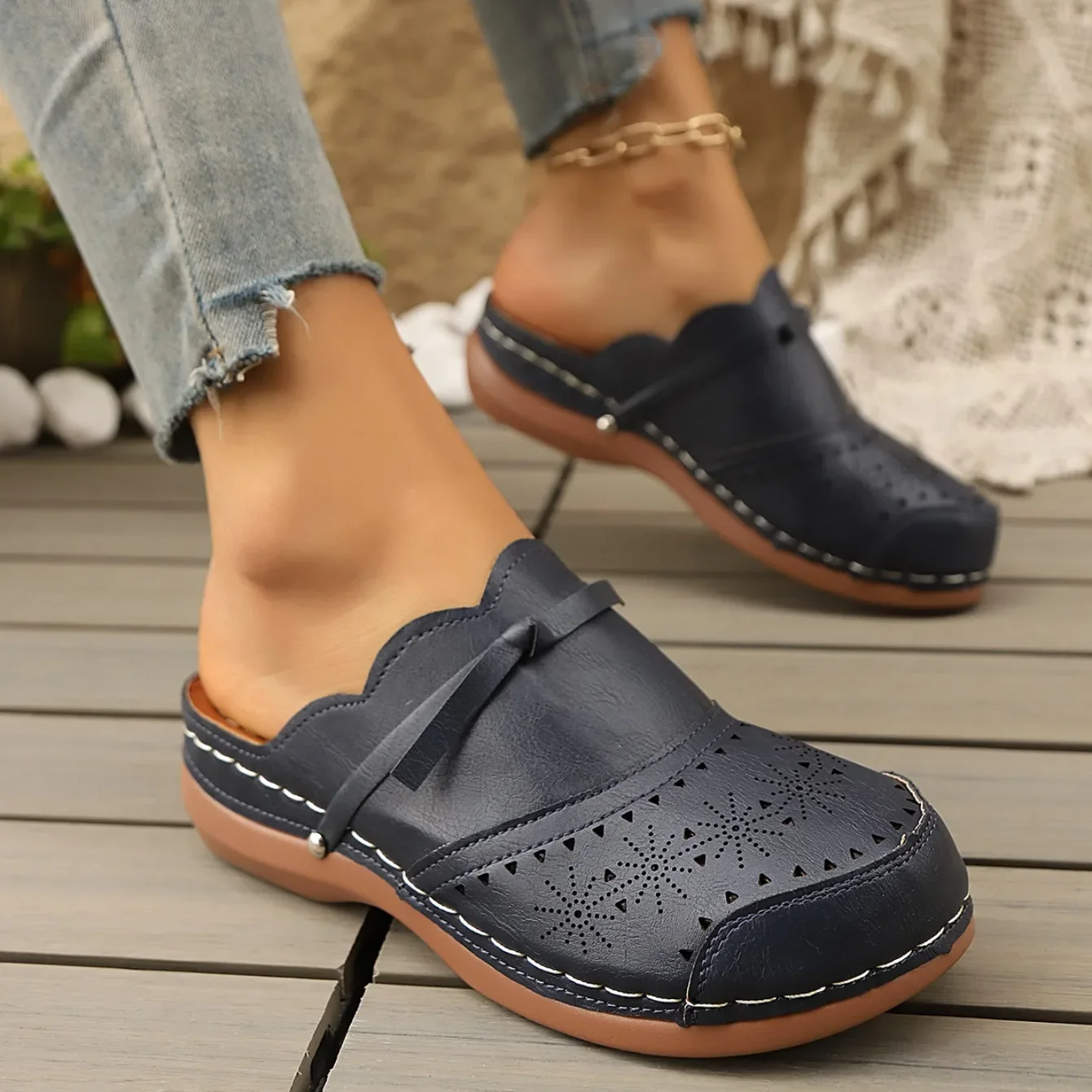 Comfortable Flat Wedge Sandals For Women With Bow Detail Beach_voghion.com