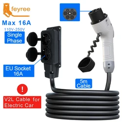 Feyree-enchufe de descarga de Cable V2L, cargador EV GBT, Cable de carga 16A, 5m con adaptador de la UE, estación de energía exterior, coche eléctrico