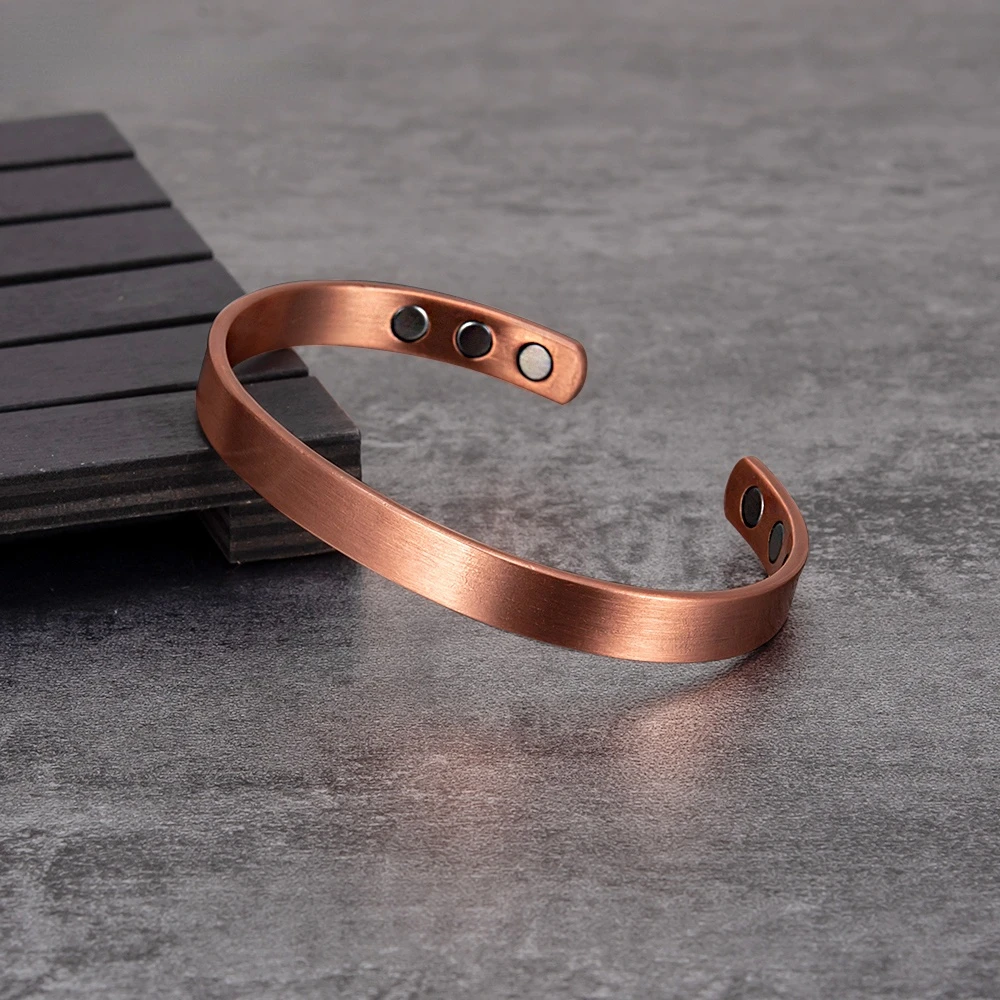 Ikuinen Matte Pure Copper Bracelet for Men Women Adjustable Open Cuff Bangle 9.5mm Wide Solid Copper Minimalist Jewelry