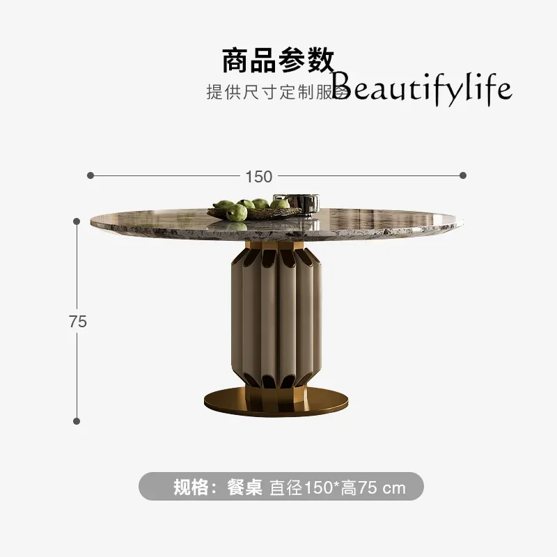 O10 Light Luxury Dining Table And Chairs Table Haute Couture Villa Luxury House Italian Marble Luxury Stone Round Dining Table