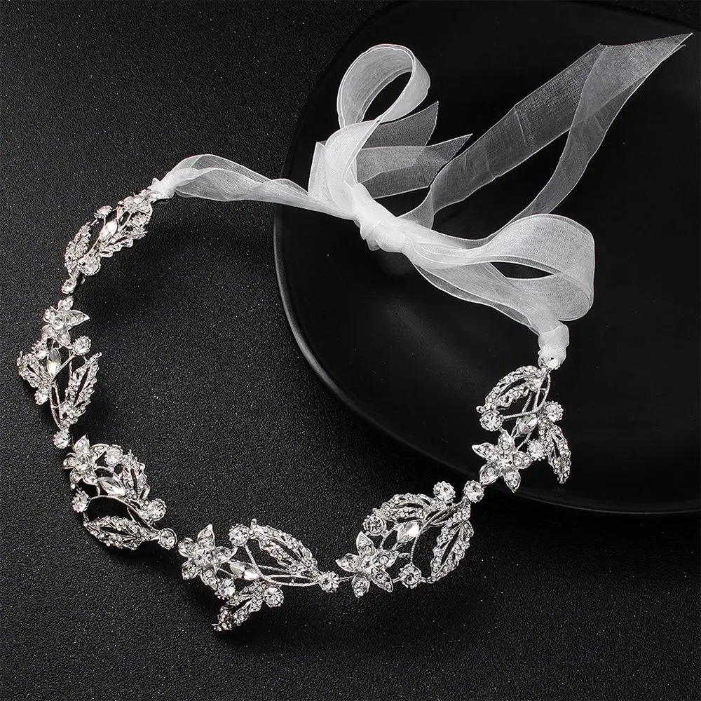 Bride Crystal Headband Wedding Hair Accessories Pearl Leaf Hair Jewelry Bridal Hair Vine Rhinestone Hair Ornaments Women Tiara