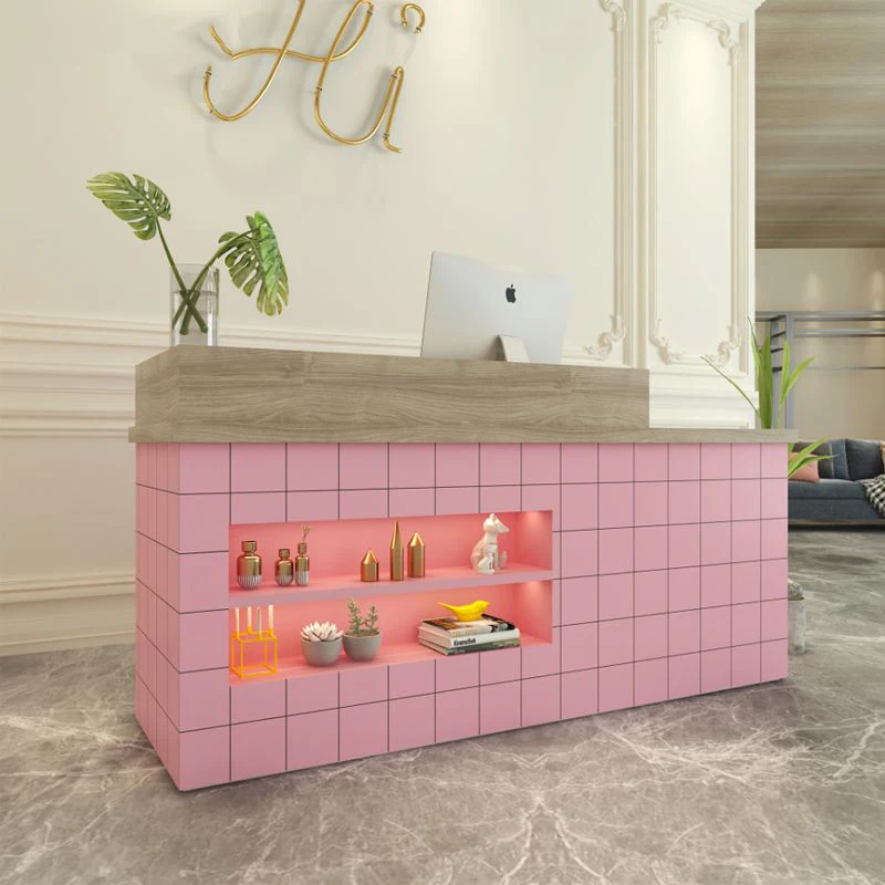 custom.Pink Reception Counter Front Desk Reception Small Reception Desk White Checkout Counters