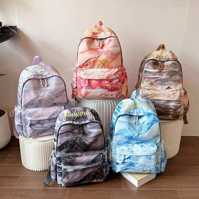 New Korean Gradient Landscape Painting Women's Oxford Cloth Backpack High School Girls Breathable Fashion schoolbag Youth Daily