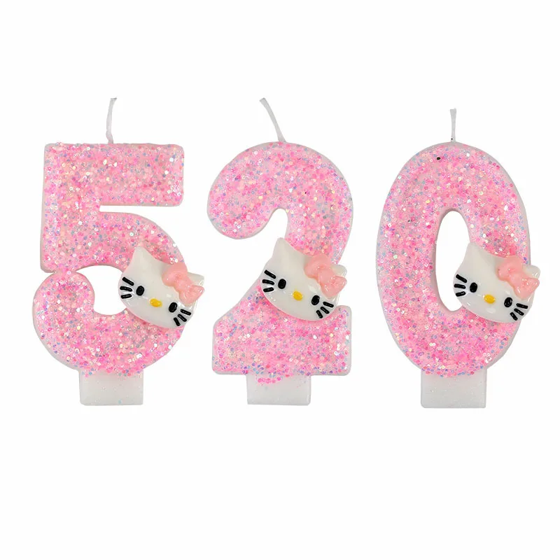 Kawaii Hello Kitty Nummer Verjaardagskaars Sanrio Kitty Cat Digitale Kaarsen Verjaardagstaart Decoratie Feestkaarsen