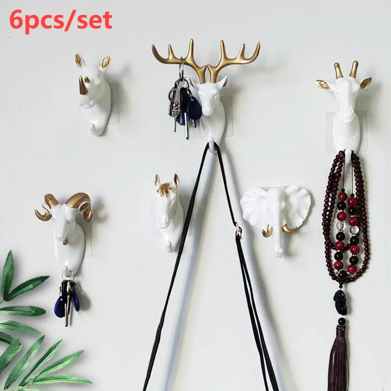 6pcs/set Organizers Storage Wall Coat Rack Animal Hanging Hooks Key Hanger Clothes Hanger Rack Housekeeper On Wall Home Decor