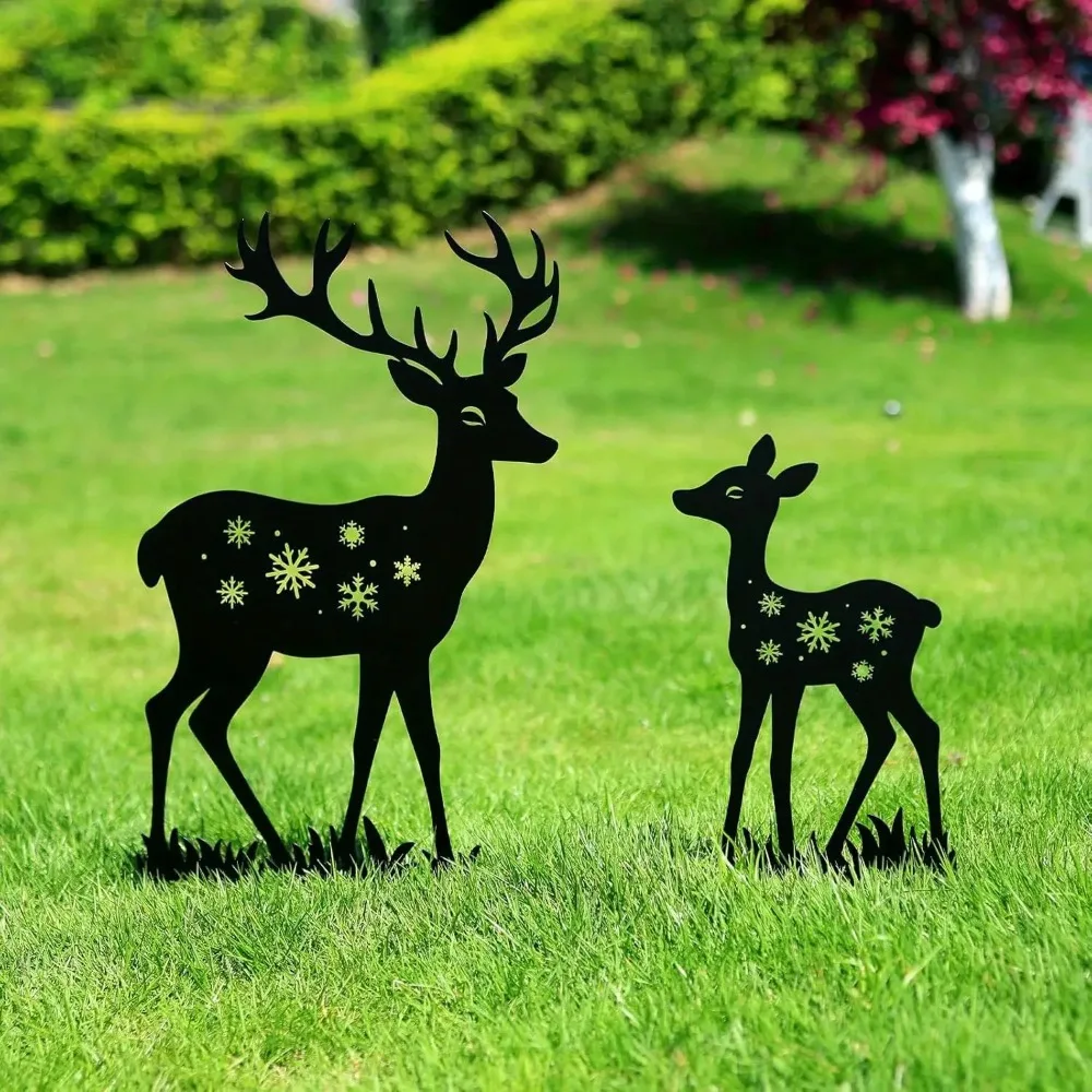 CIFBUY Metal Wall Art Deer Garden Stakes Rustic Iron Yard Lawn Decor Outdoor Backyard Patio Landscape Ground Plug Ornament