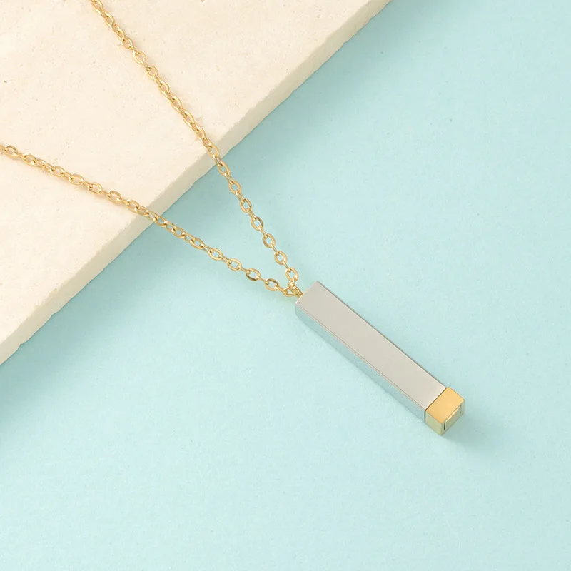 Hot mirror stainless steel nesting jewelry accessories DIY cubic column telescopic three-dimensional rod pendant necklace