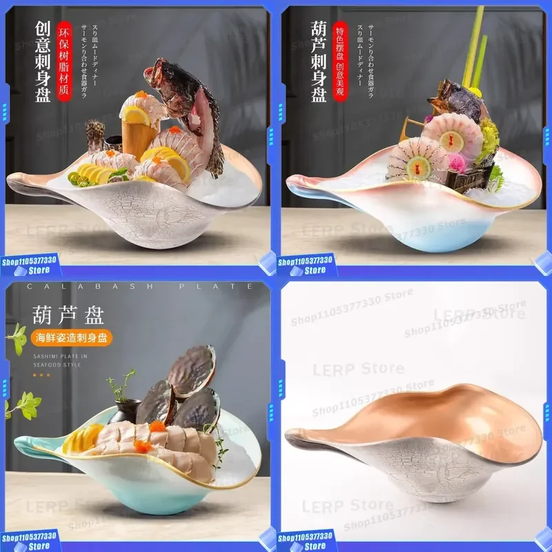 Creative Dry Ice Salmon Sashimi Plate High End Seafood Serving Dish for Hot Pot Restaurant Tableware Zizao Style Ice Platter