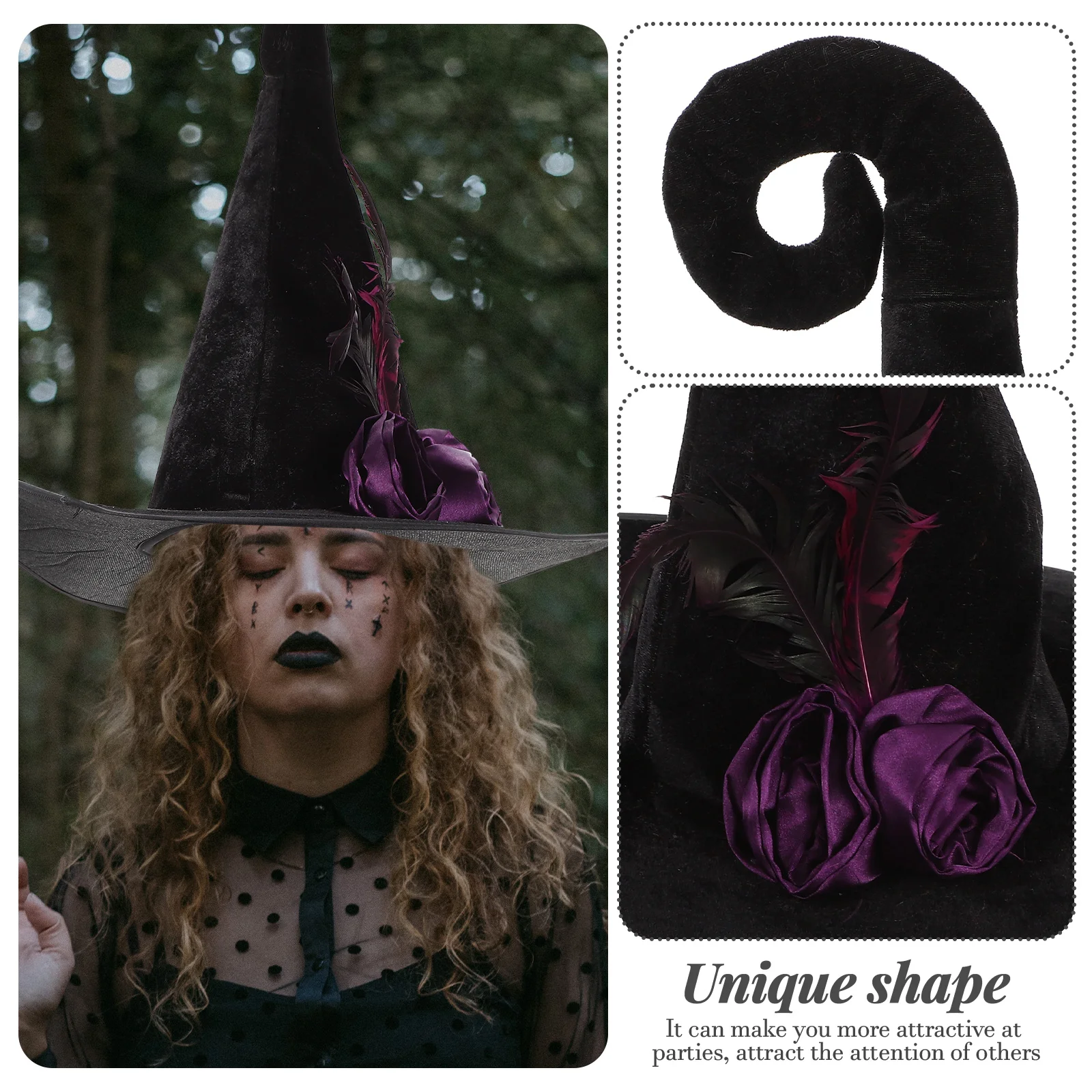 Extra Large Witch Hat Angled Halloween Costumes Party Cosplay Portable Golden Velvet Man
