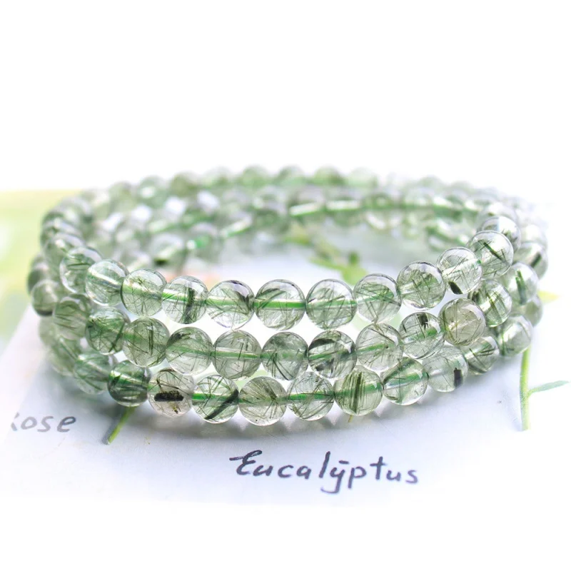 Natural Green Rutile Quartz Bracelet Three Circles Fashion Crystal Ornament Factory Wholesale