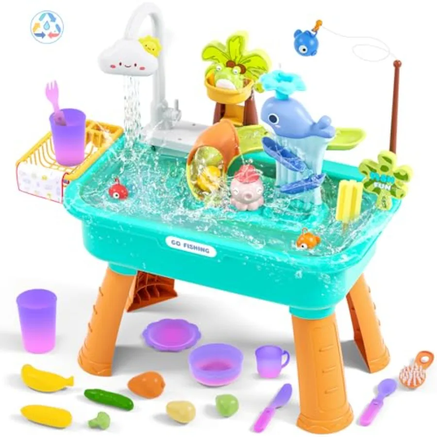 

Улучшенный водный столик 2026 года для малышей 1-3 и 3-5 лет с электрической водяной помпой, игровой столик для игр с водой, уличные игрушки для пляжа, водный столик