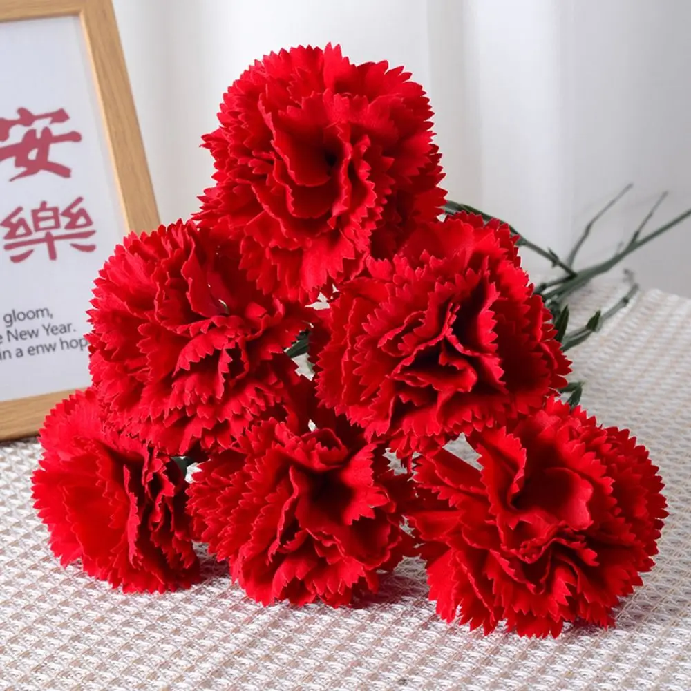 Claveles rojos artificiales de tacto Real, 54cm, manualidades DIY, simulación de flor de clavel, plantas falsas hechas a mano realistas para jardín