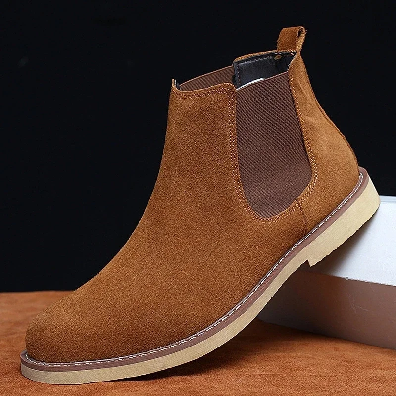 2024 Chelsea Boots Men Handmade Business Slip on Flock Pu Cowboy Boots Sapato Masculino Men Snow Boots Zapatillas Hombre