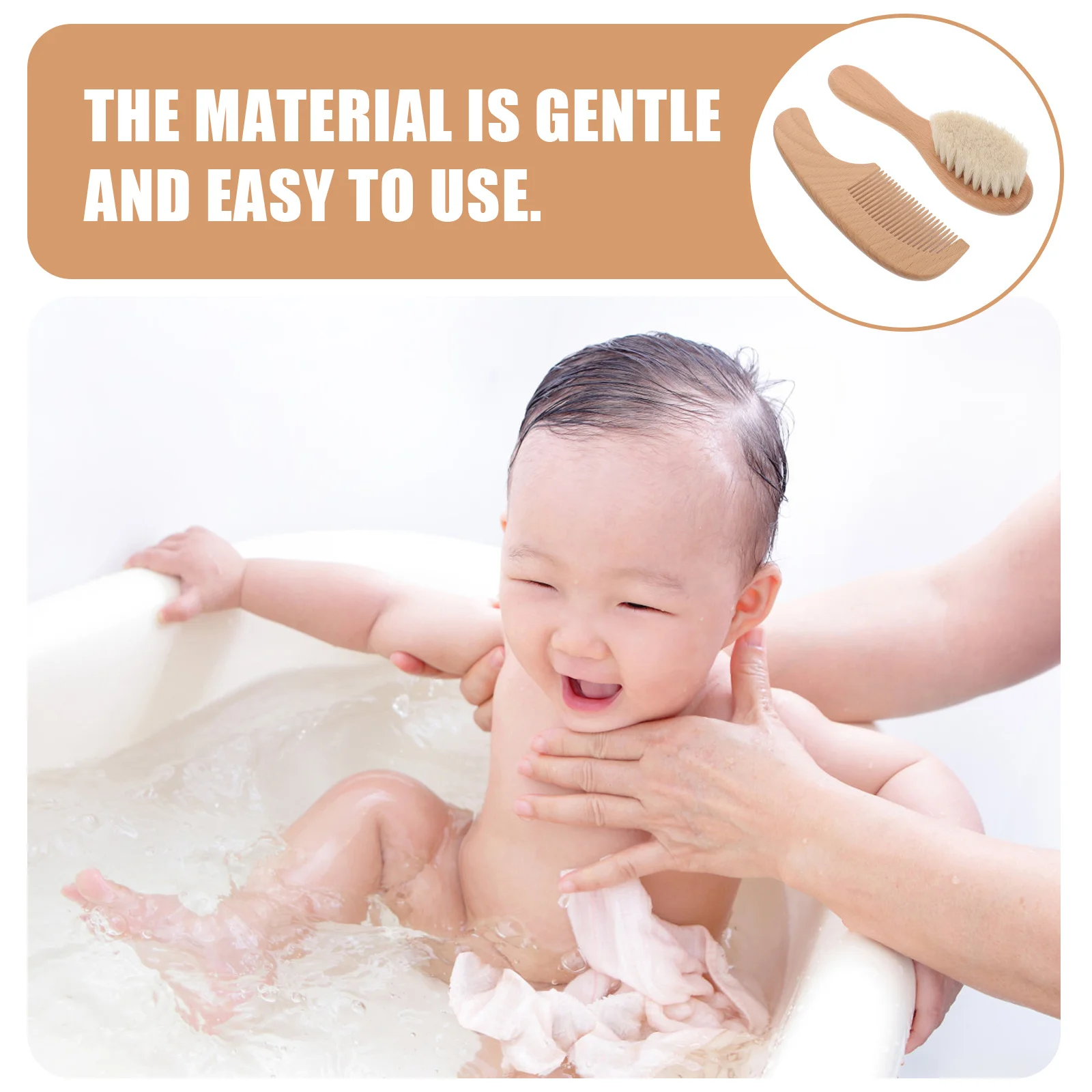 

1Set Baby Brush and Comb Set Natural Wood Handle Soft Bristle Bath Brush for Newborn Head Washing Comfortable Baby Grooming Kit