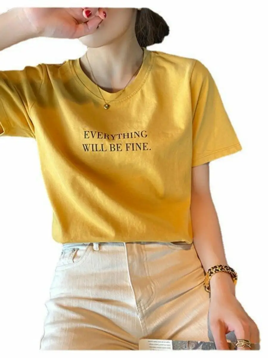 

Women's ort Sve T-irt round Ne Printed Base Layer Top Loose Fit Summer New Arrival Faion Commute Sle Text Pattern
