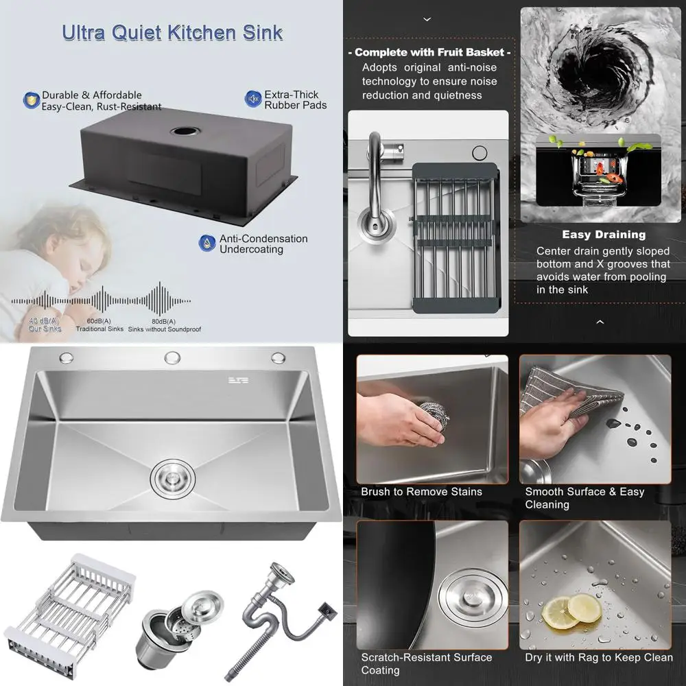 

18 x 32 Topmount Single Bowl Stainless Steel Kitchen Sink with Nano-Coating and Drain Kit