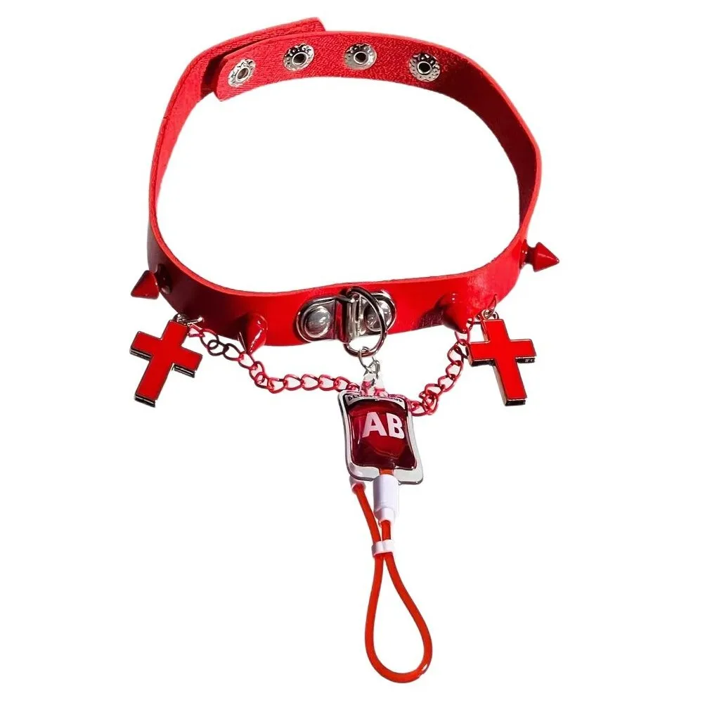 Y2k style Sweet Cool Hottie Punk Harajuku Sweet Fashionable Individuality Cross Minority Rivet Leather Choker Pendant