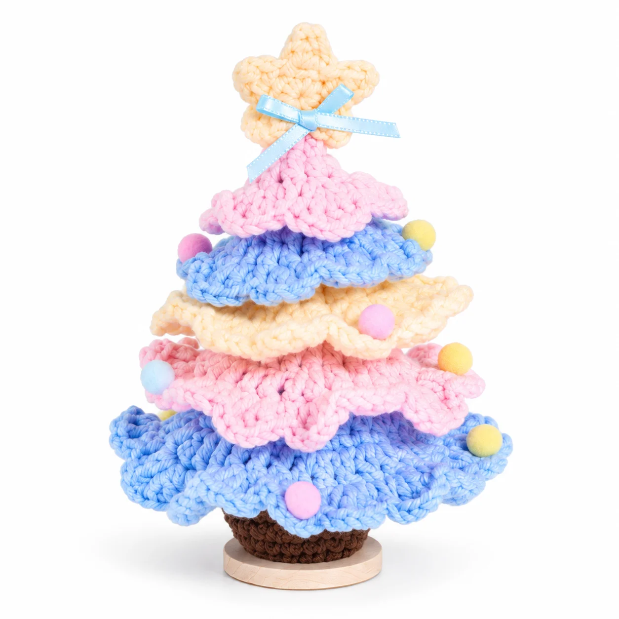 Adorno navideño hecho a mano con ganchillo, mini decoración navideña tejida para colocar sobre la mesa, con estrellas y pompones, ideal para decorar el hogar en las fiestas.