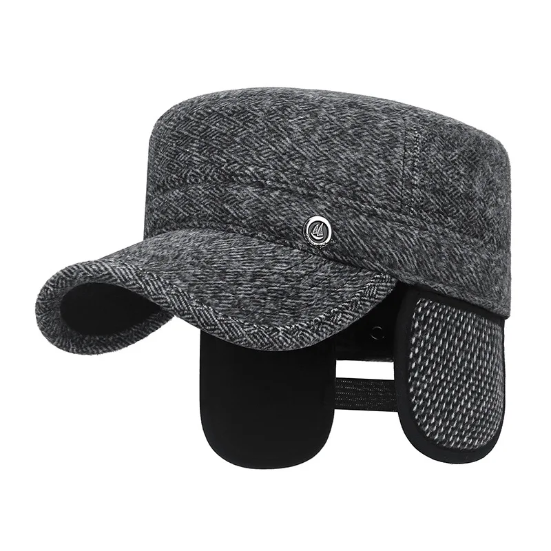 Winter New Men's Outdoor Cold Proof and Warm Duck Tongue Hat Thickened Ear Protection Flat Top Cotton Hat