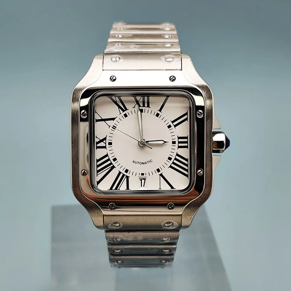 New NH35 Square Watch Men's Watch Olive Green Dial Roman Dial Folding Buckle Square Case NH35 Movement Watch