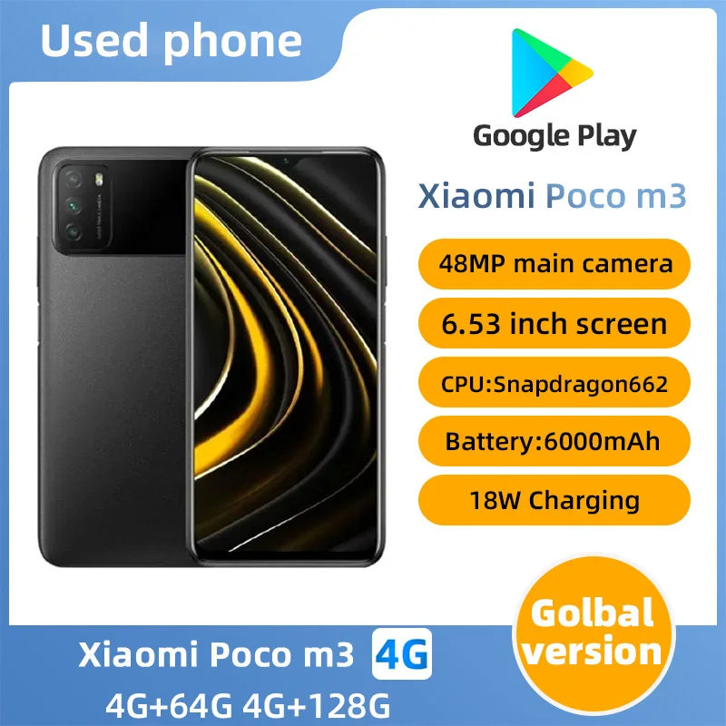 Xiaomi POCO M3 4G 6.53-inch screen smartphone CPU Qualcomm Snapdragon 662 battery capacity 6000mAh 48MP camera used phone