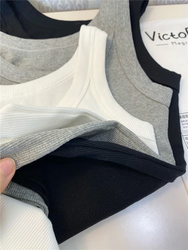 Imagen 2 del producto Conjunto de 3 uds de camisola de algodón, chaleco emparejado, ropa ajustada de verano, Top básico versátil Simple, Tops transpirables de estilo coreano para mujer