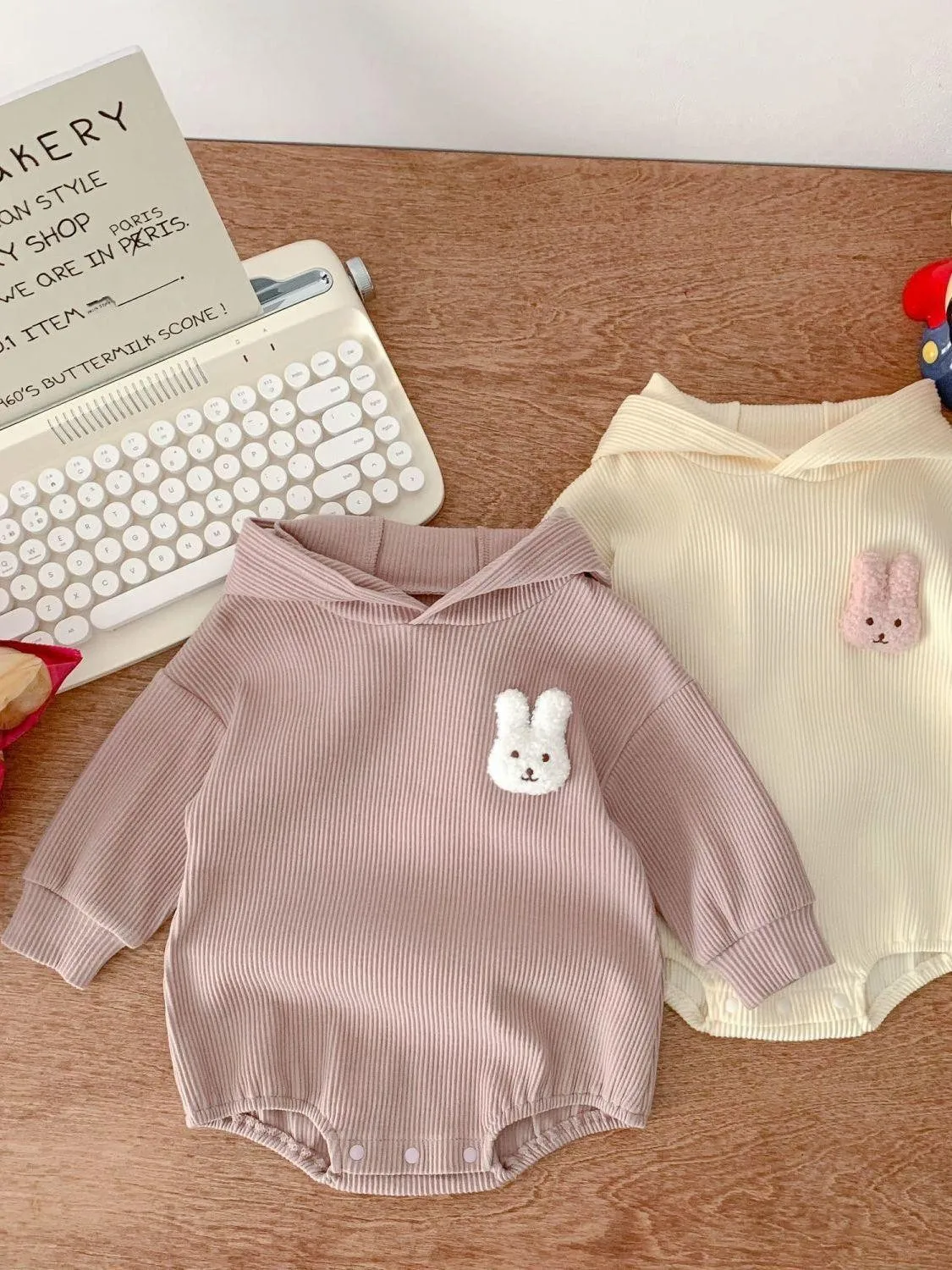 Topi Musim Semi Bulu Kelinci Lucu Trendy Long Sve Baby Rer untuk Bayi Princ Sle Faion Set Pakaian Kerja Wanita